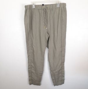 Ellen Tracy Pull On Pants 100% Linen High Waisted Tapered Drawstring Pintuck